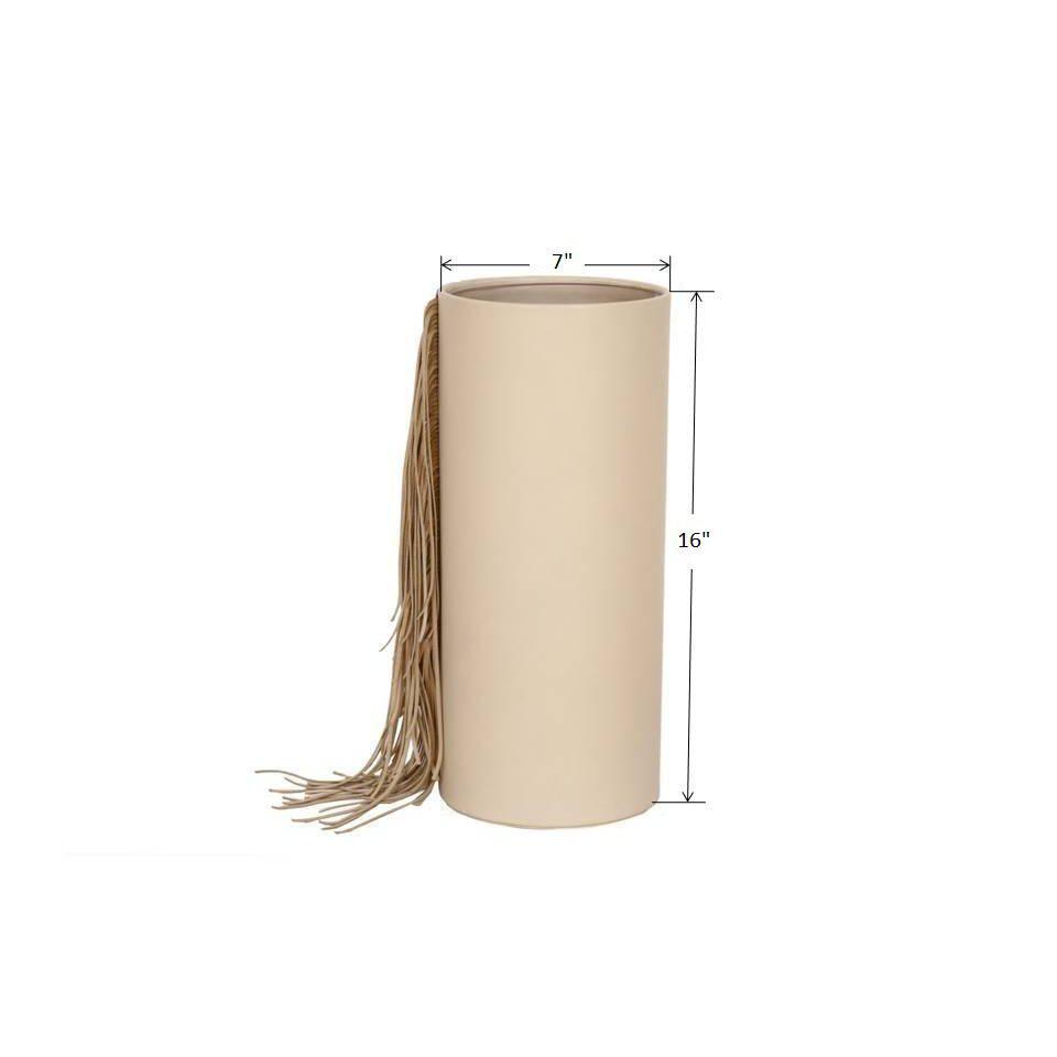 Sibilla tall leather vase, perfect for modern home decor with dimensions.