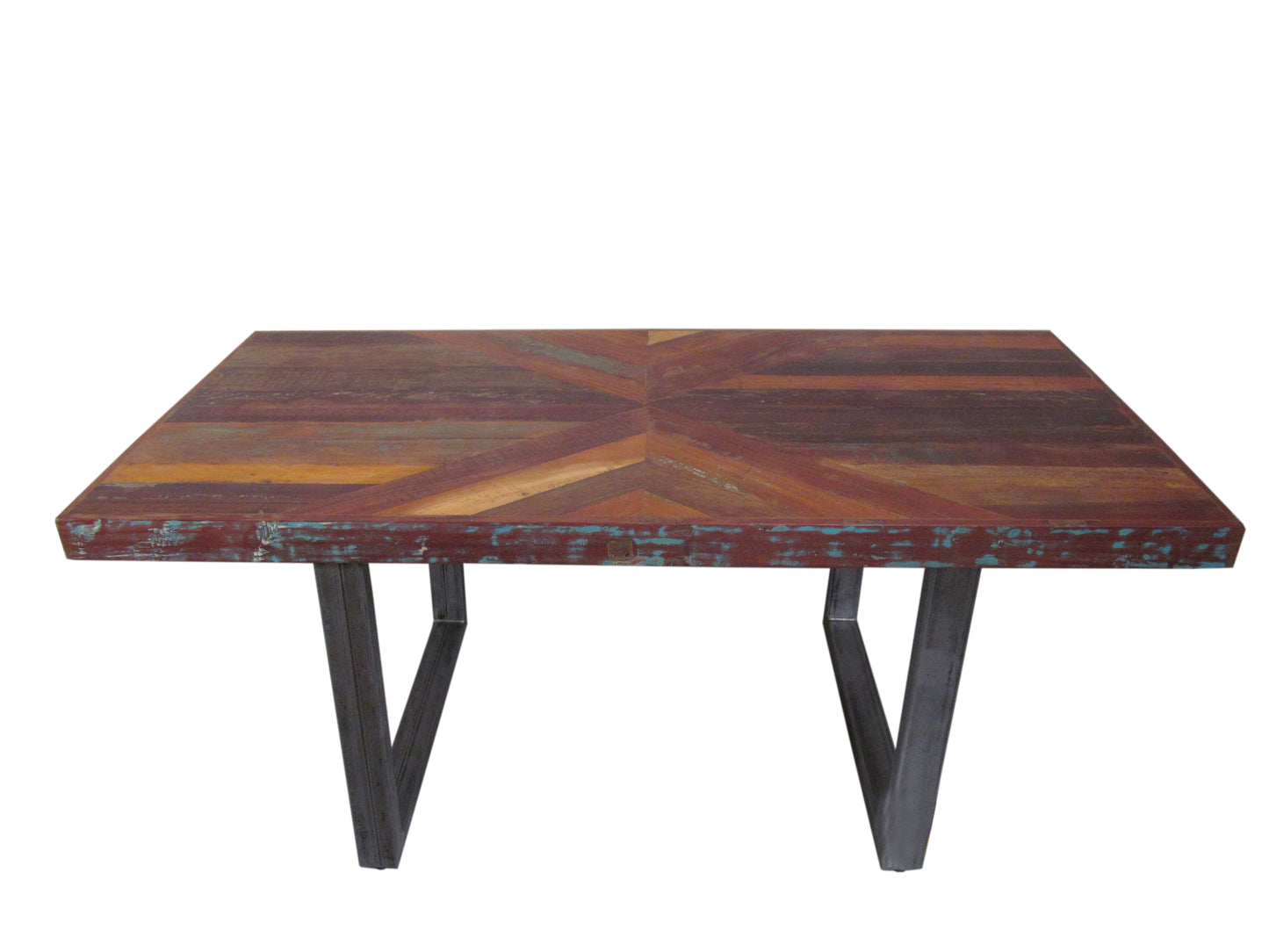 Front view of rectangular dining table.