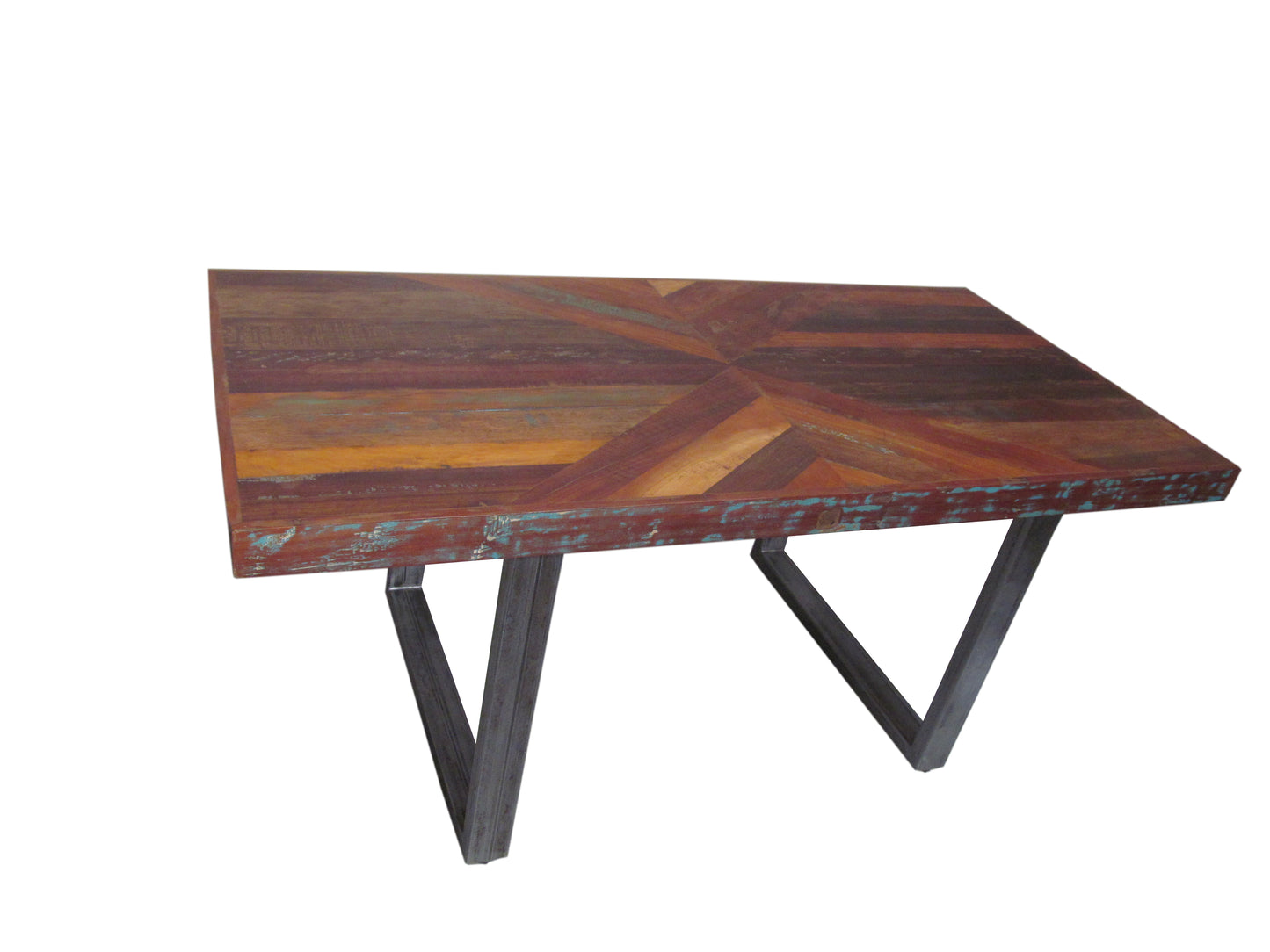 Angeled view of rectangular dining table.