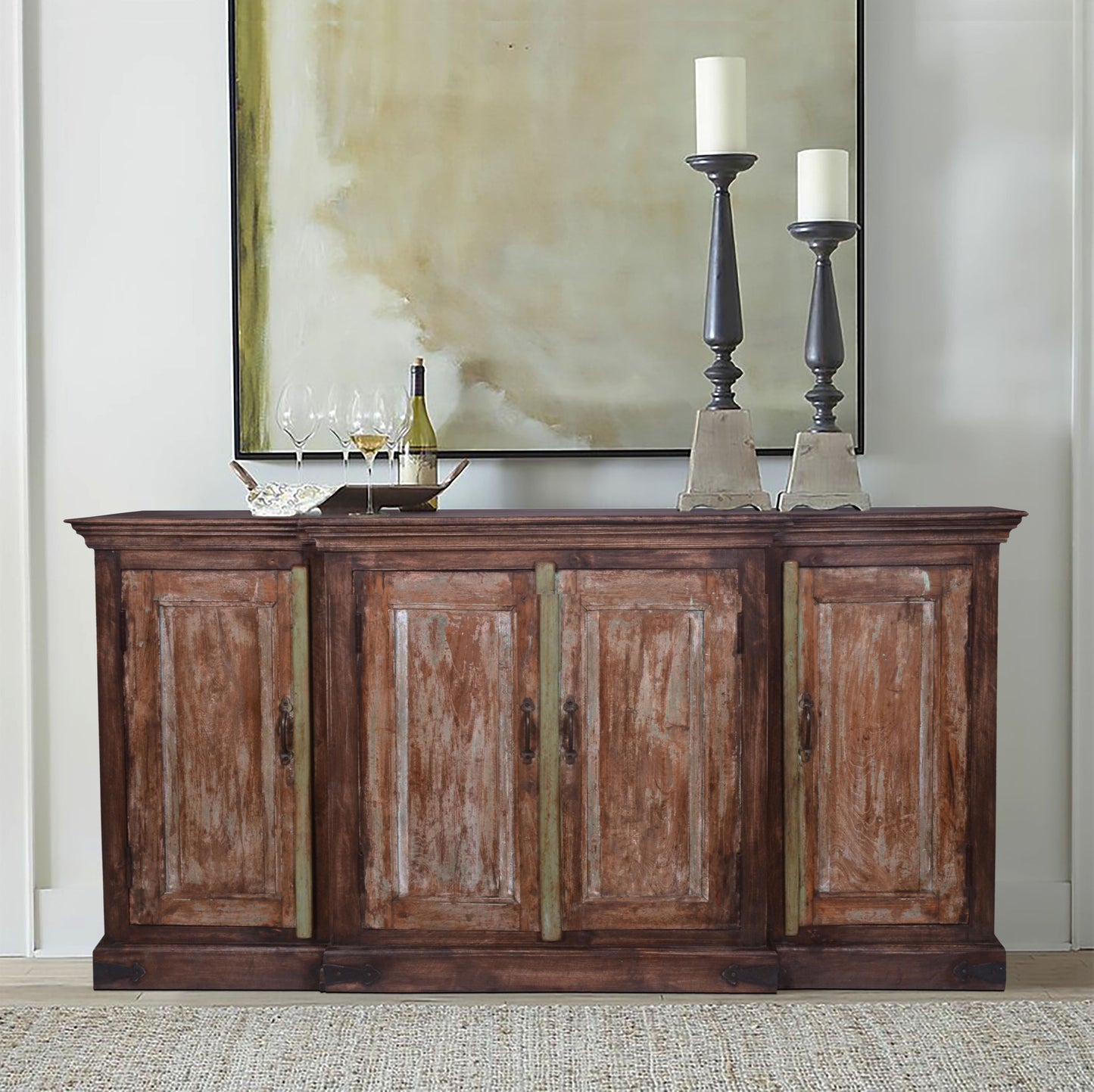 Natural finish sideboard in a styled setting