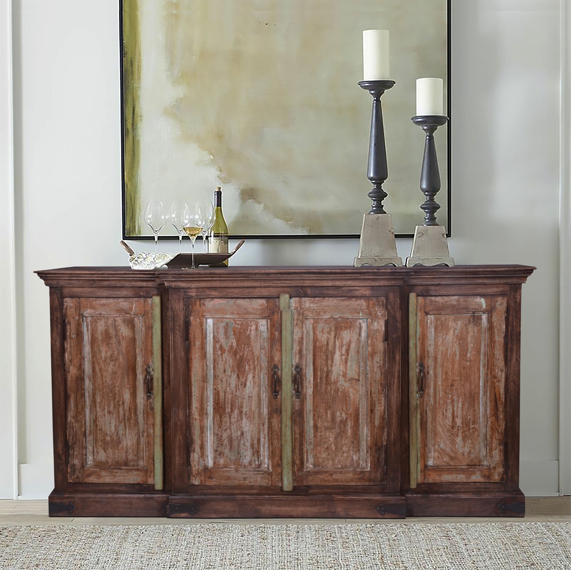 Natural finish sideboard in a styled setting