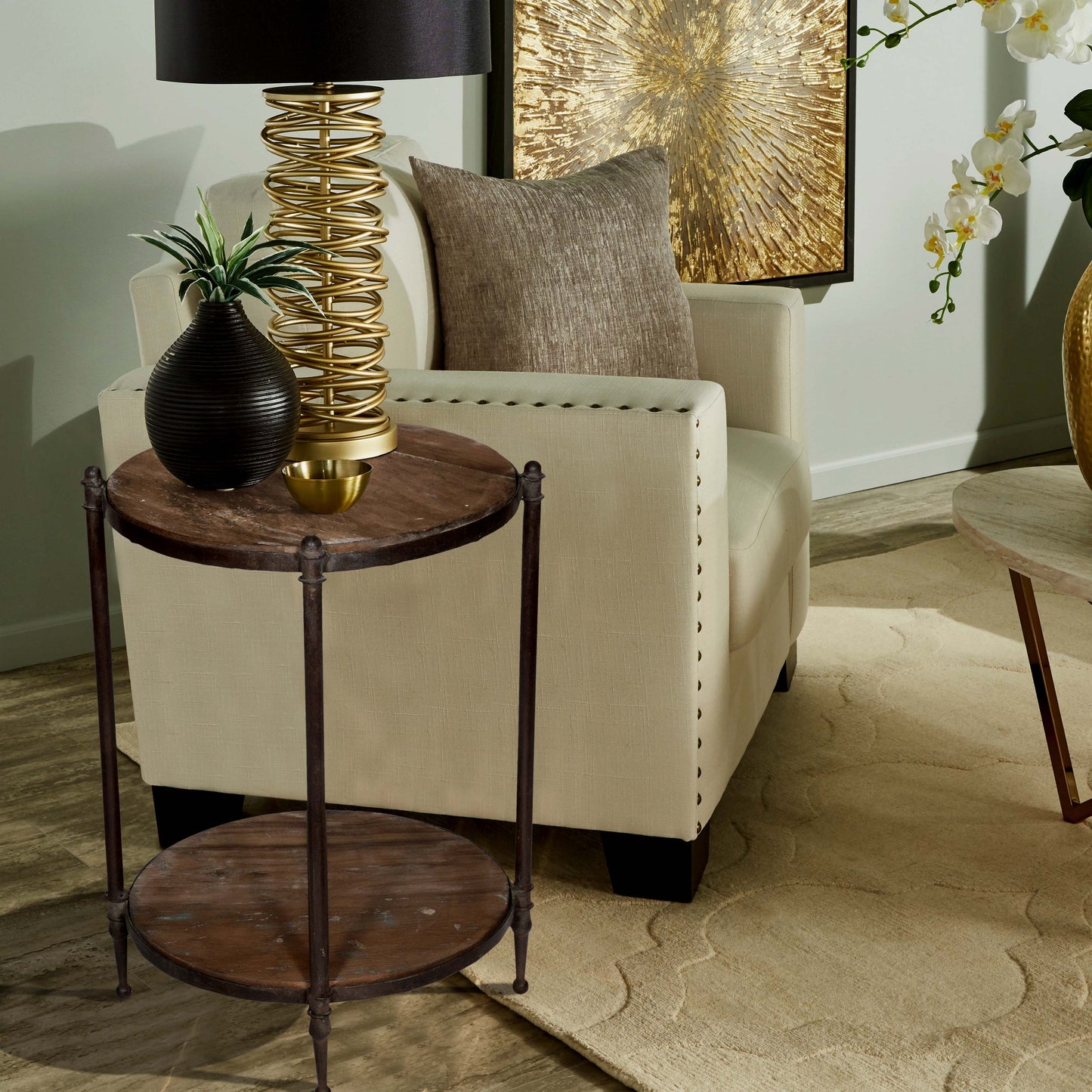 Kaarlo Round Side Table in a living room.