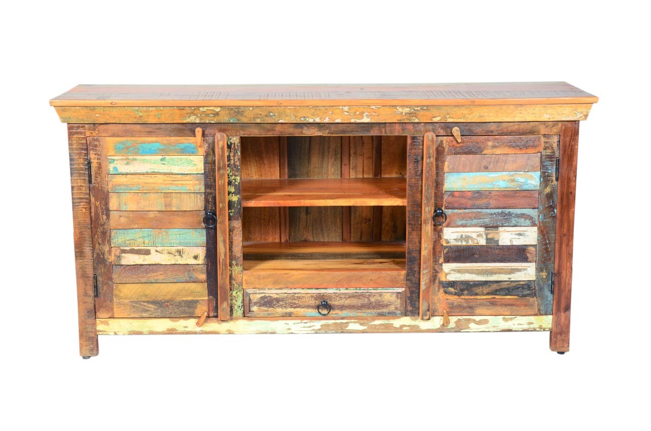 Front view of a reclaimed wood sideboard