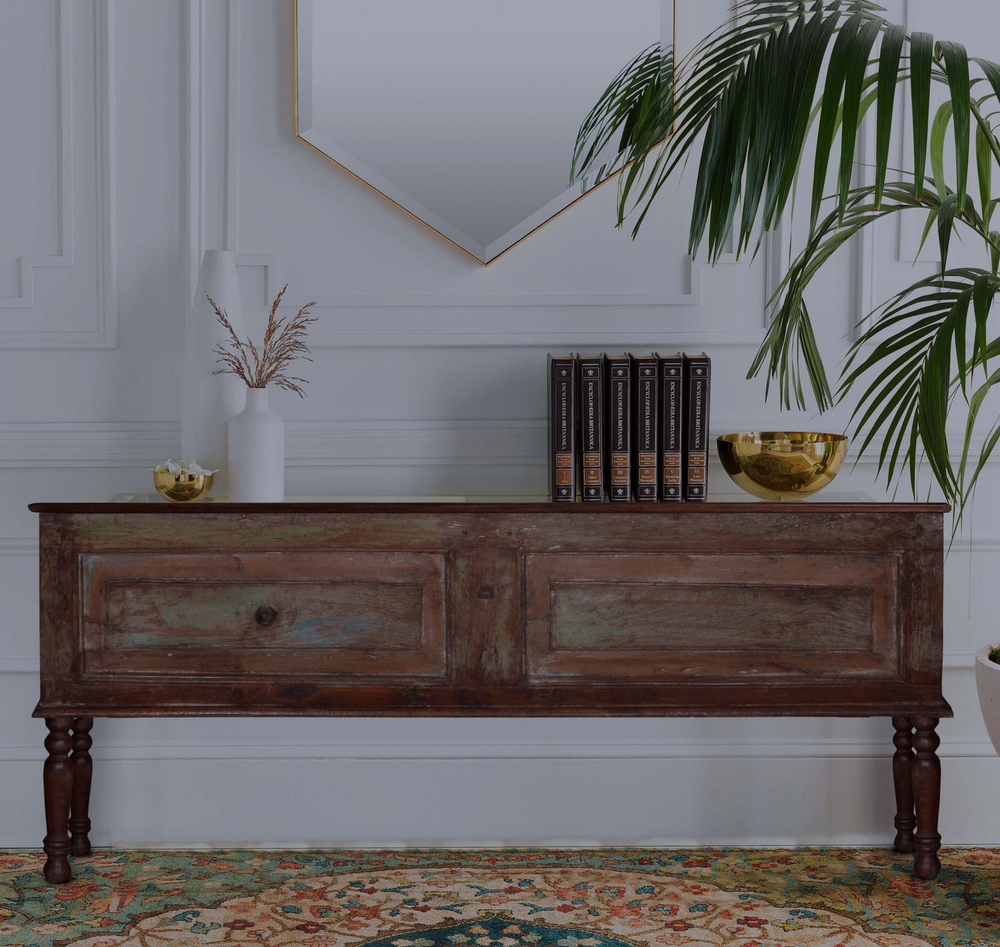 Dark wood trunk with rustic finish