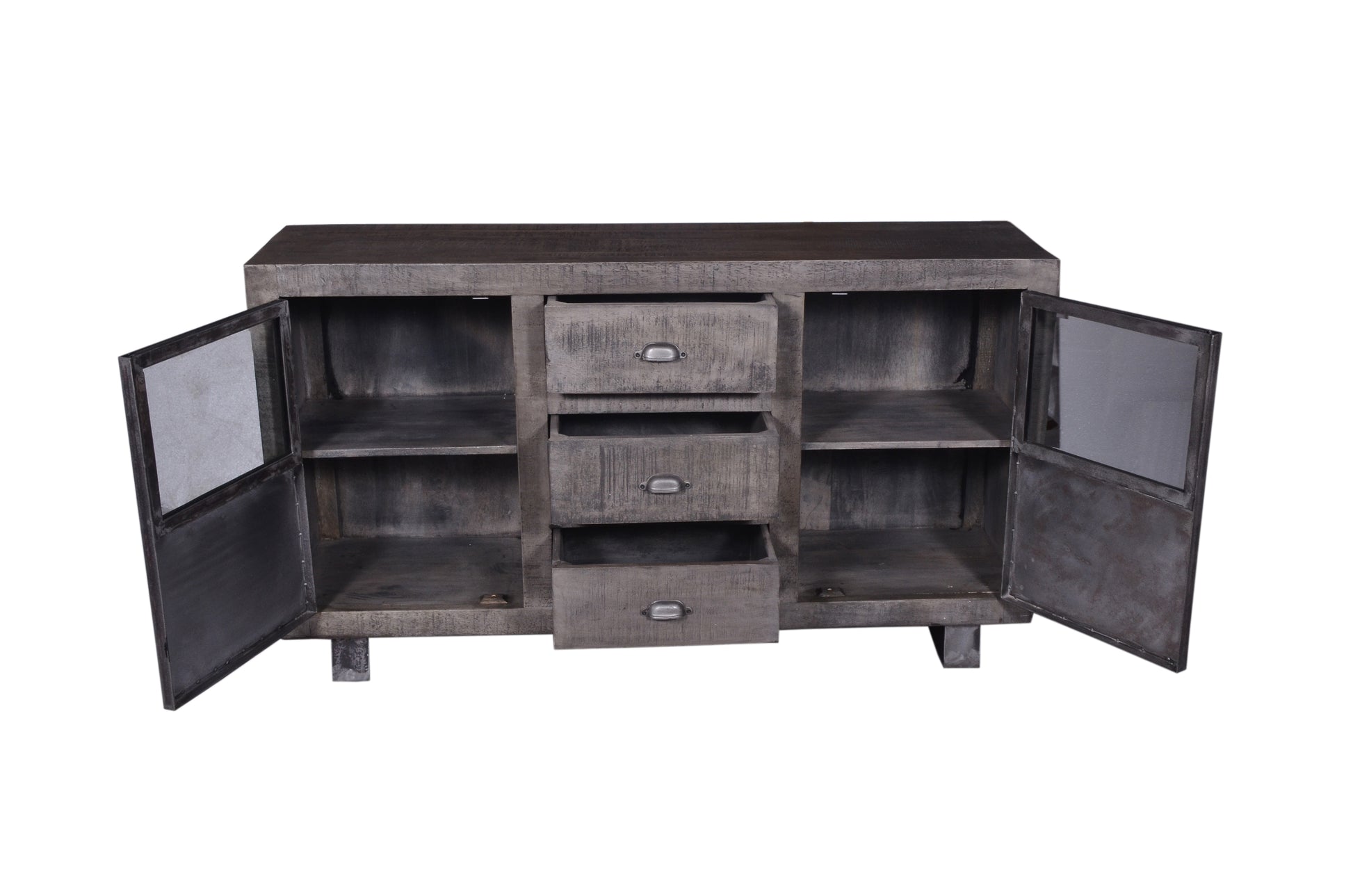 Mango wood sideboard showing storage.