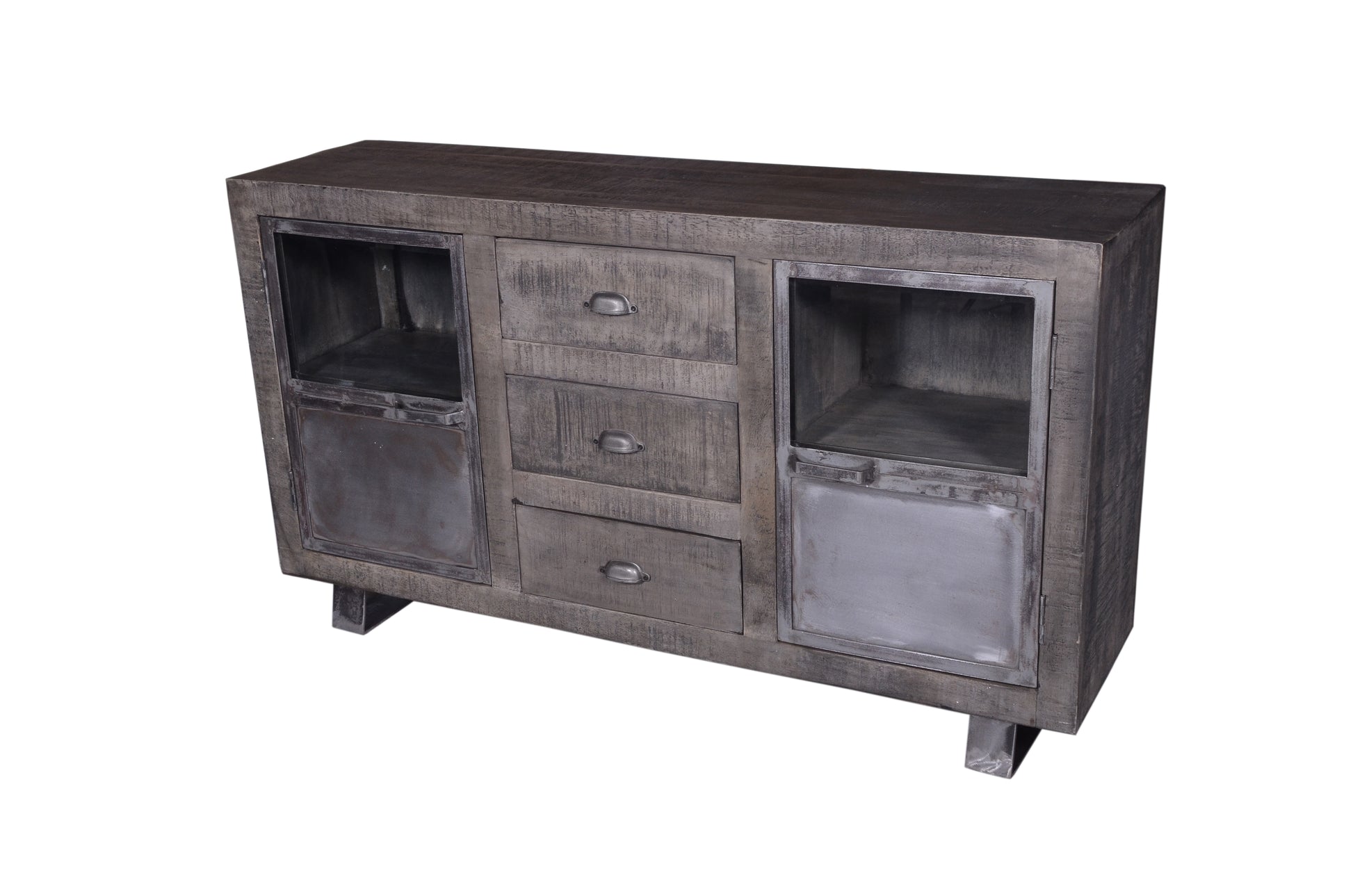 Side angle of mango wood sideboard.