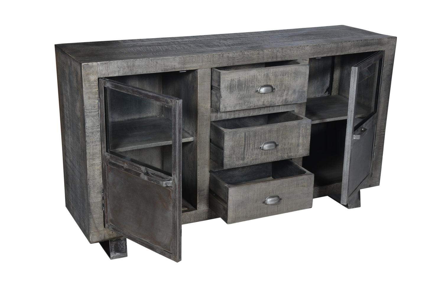 Mango wood sideboard with oen dor and sideboards.