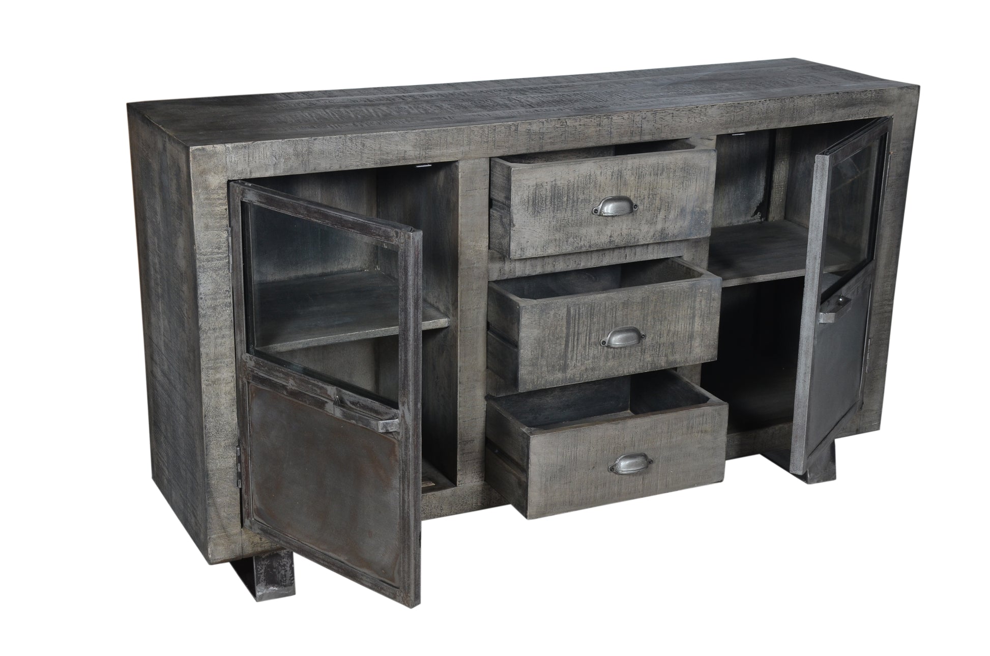 Mango wood sideboard with oen dor and sideboards.