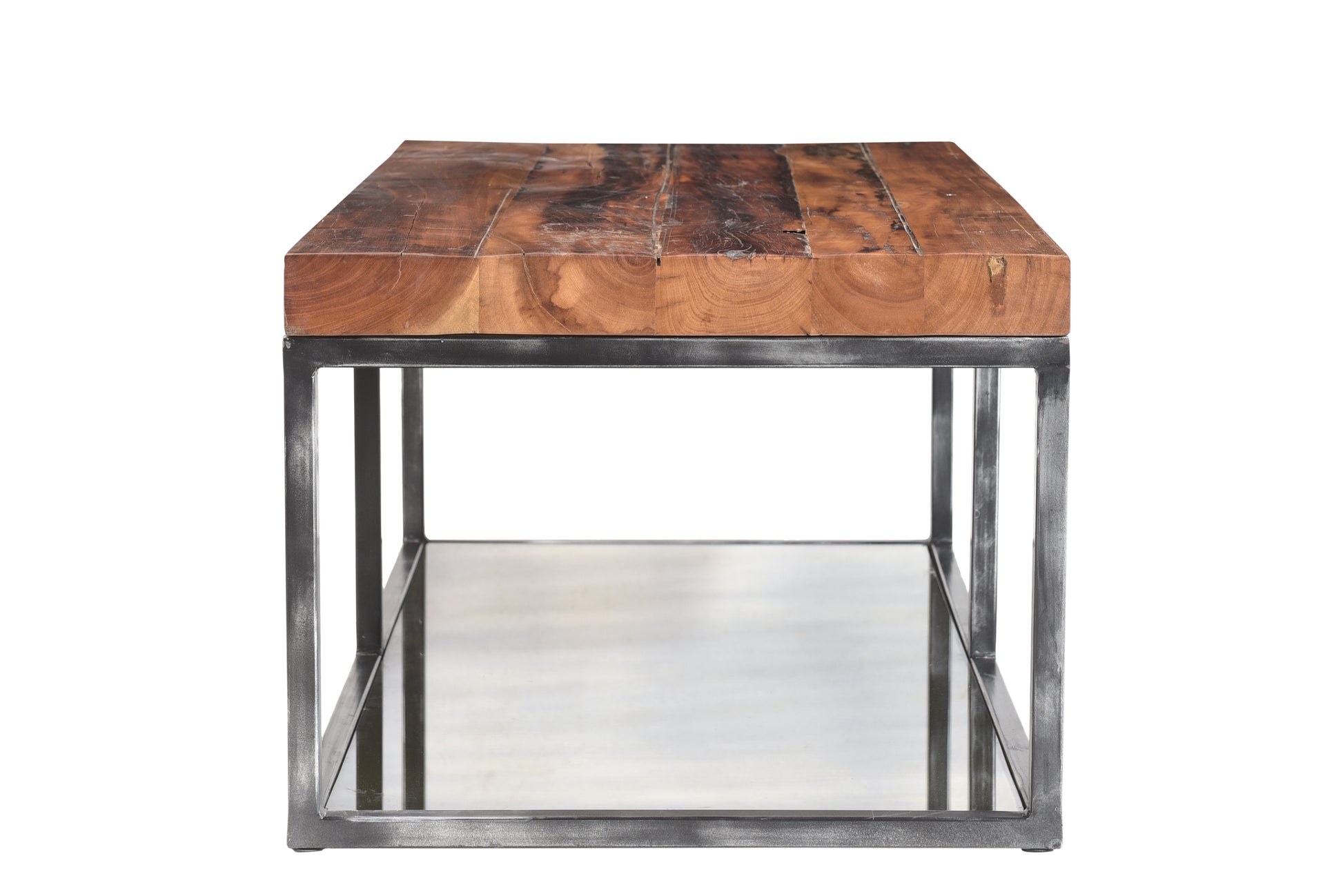 Compact handcrafted coffee table with industrial design
