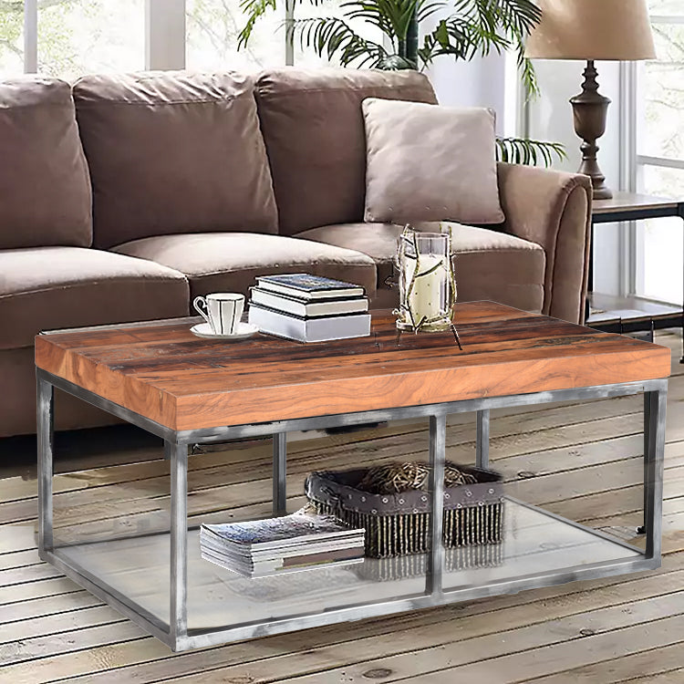 Handcrafted coffee table in a modern living room setting