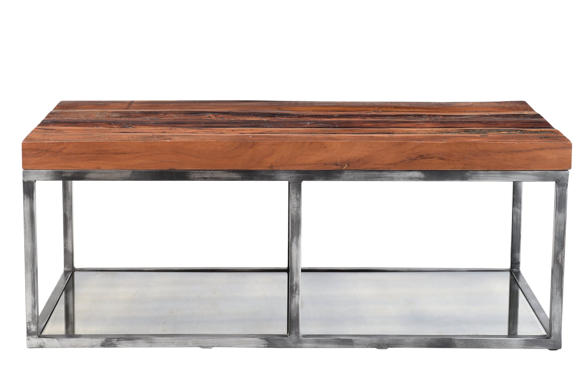 Front view of a reclaimed wood handcrafted coffee table