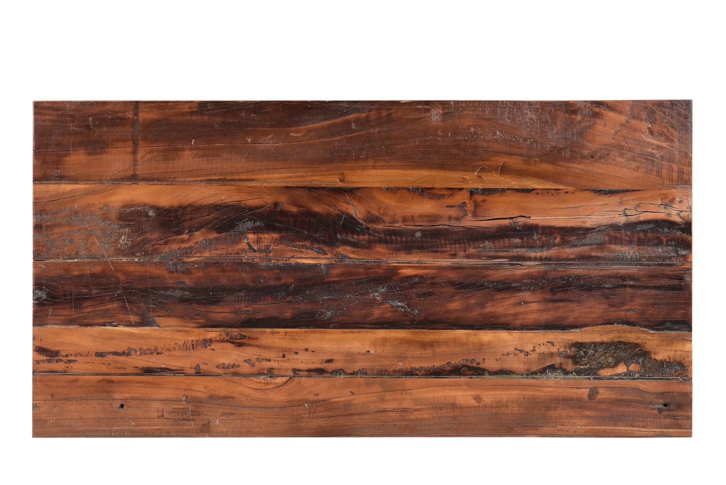 Close-up of reclaimed wood texture on handcrafted coffee table