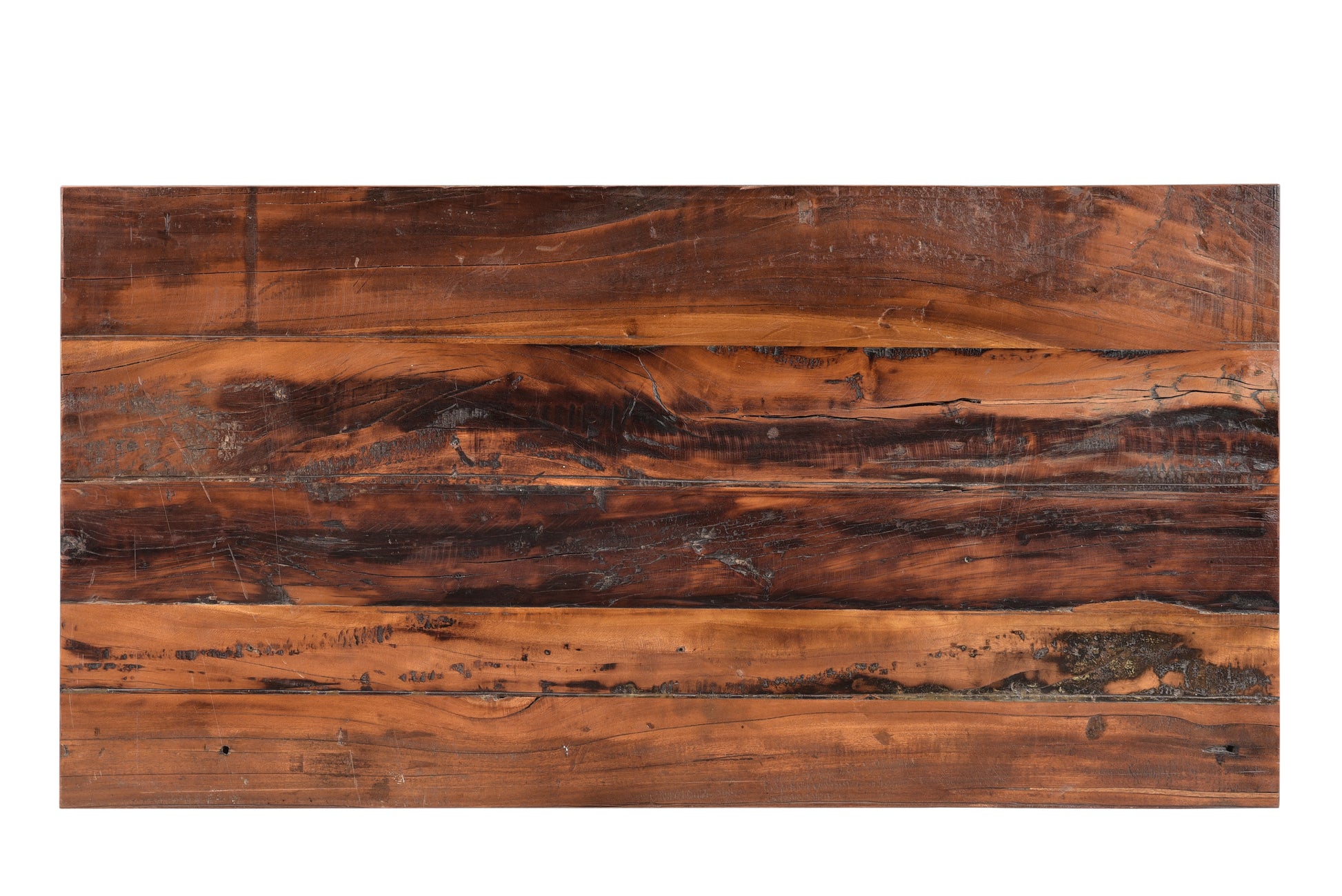 Close-up of reclaimed wood texture on handcrafted coffee table