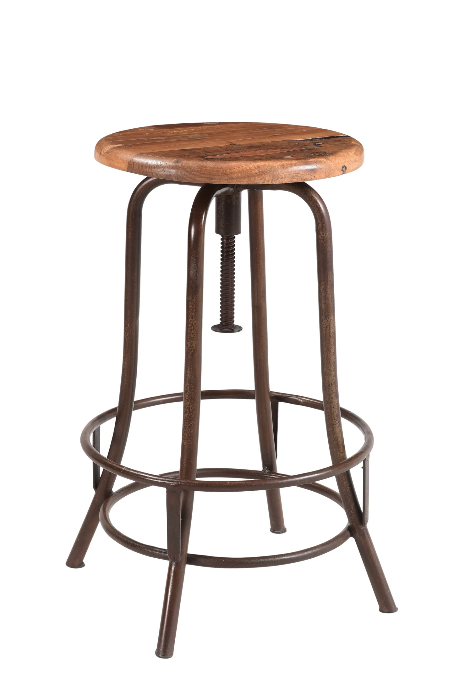 Angled perspective of an adjustable stool highlighting its structure