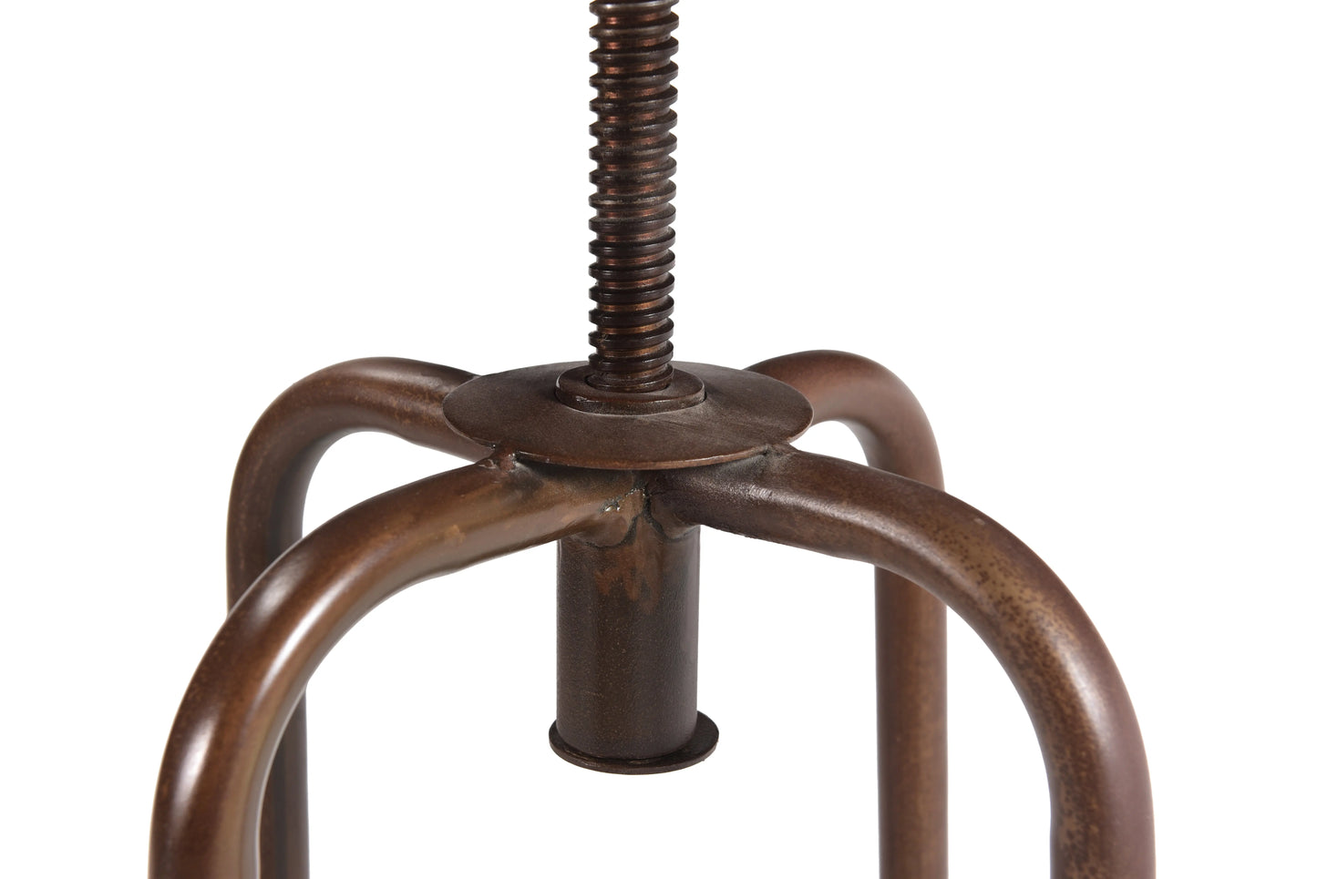 Close-up of adjustable stool’s metal base with footrest ring
