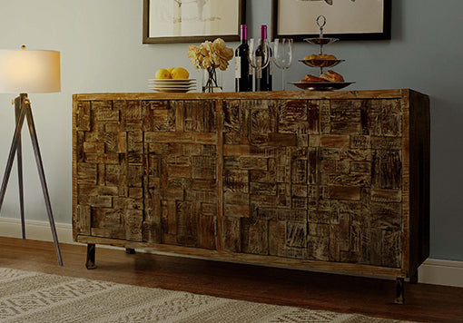 Handcrafted reclaimed wood sideboard with metal legs