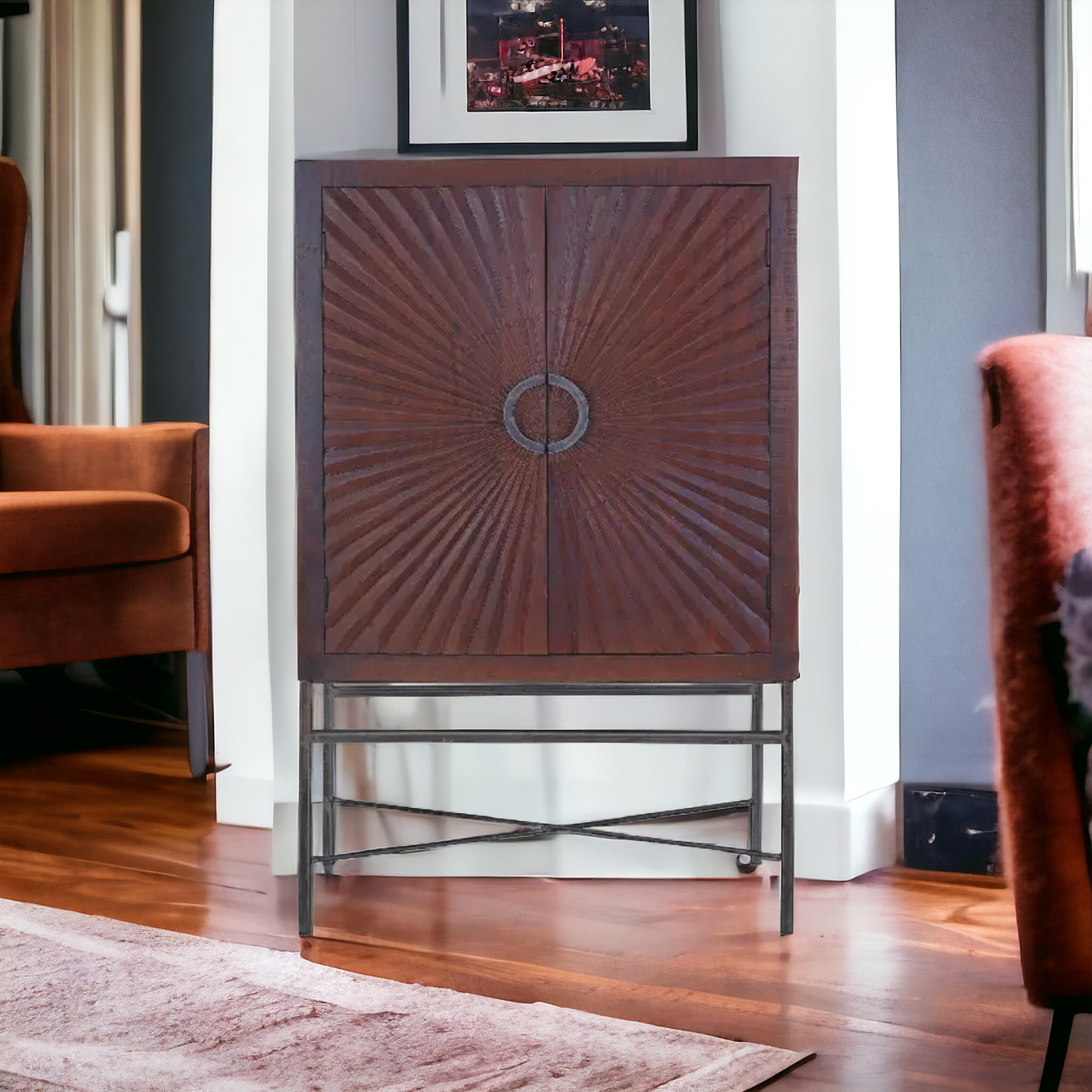 Elegant wooden wine cabinet in a modern living space