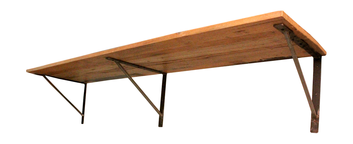Close-up of the wooden shelf’s sturdy construction.