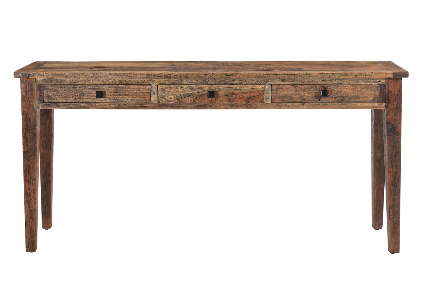 Front view of a classic sofa table with stools.