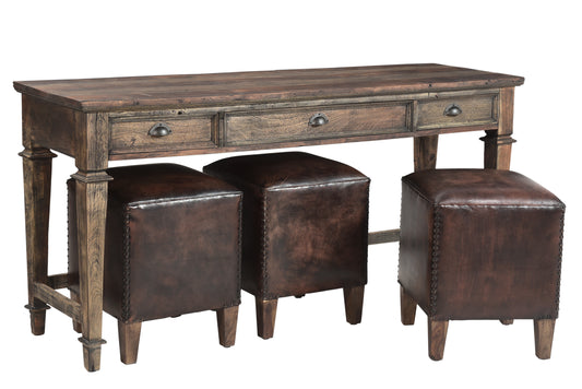 Side view of the rustic sofa table showcasing its sturdy legs.