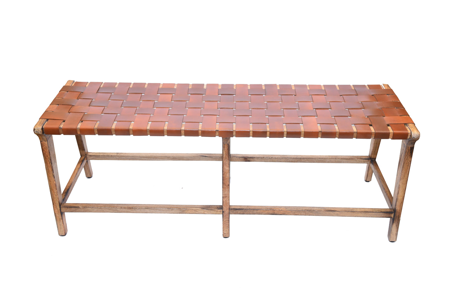 Front view of handcrafted Leather Bench