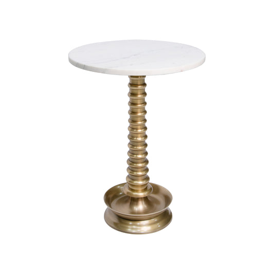 Elegant side table with white marble top and brass base
