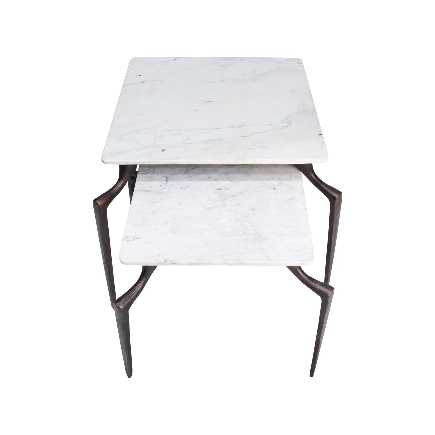 Sleek nesting table with metal frame and marble top