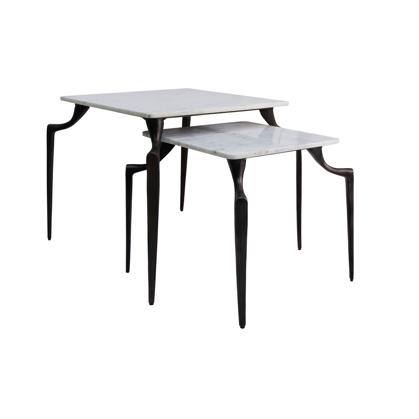 Stacked nesting tables with elegant black metal legs