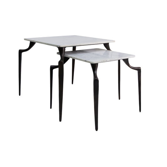 Stacked nesting tables with elegant black metal legs