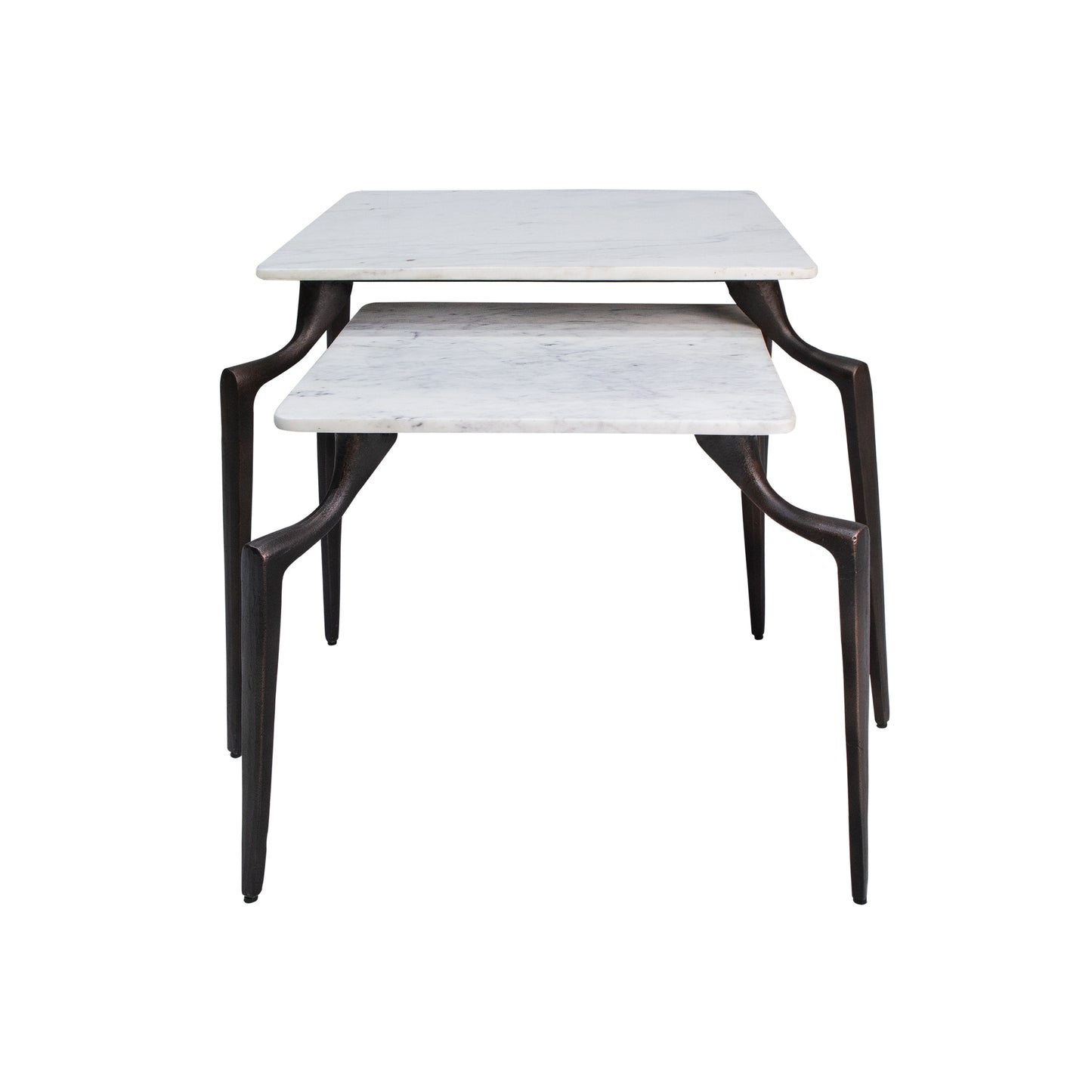 Sleek nesting table with metal frame and marble top