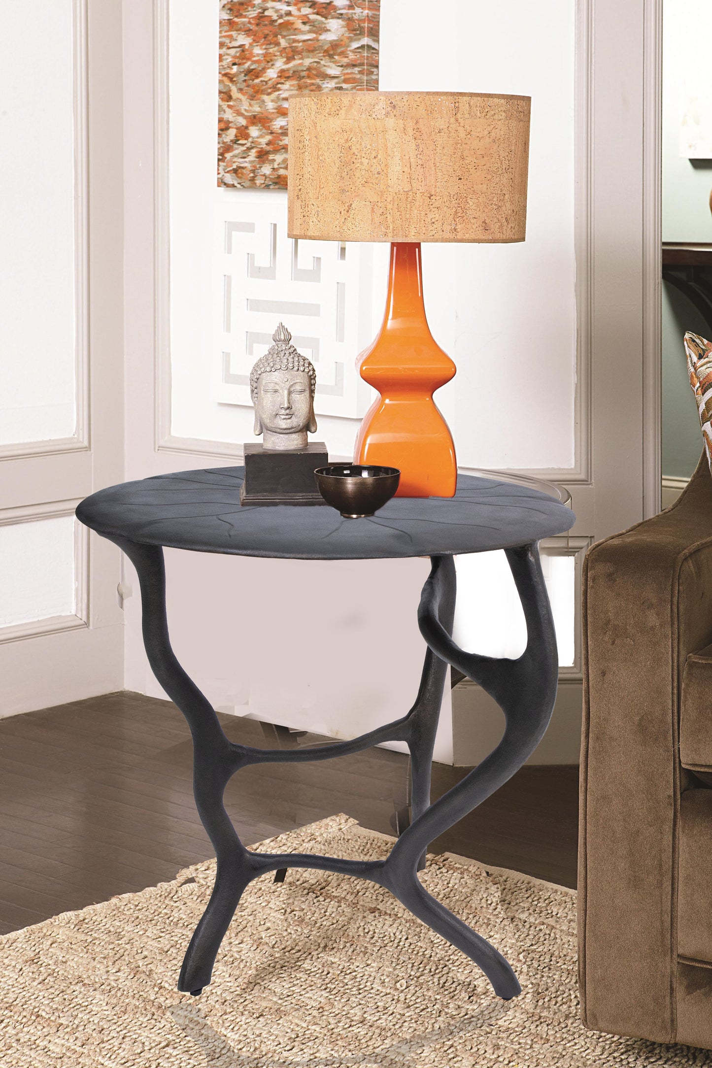 Elegant side table in a cozy living room setup