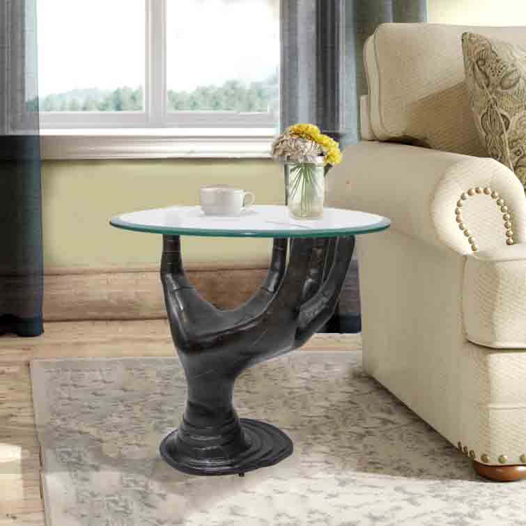 Elegant palm table in a living room setup