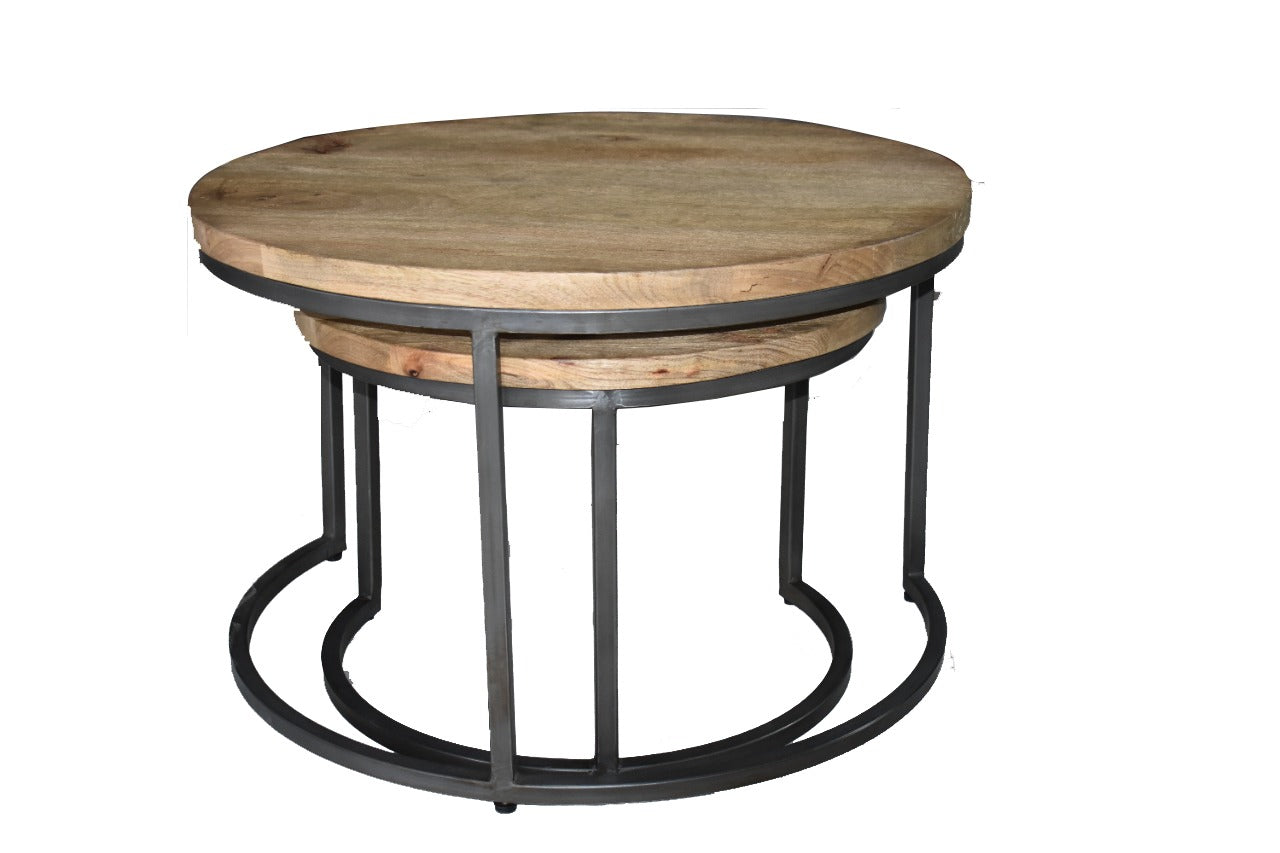 Walter nesting tables with iron frame and wood top