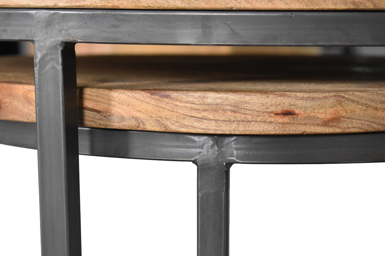 Close-up of rustic nesting table design and texture
