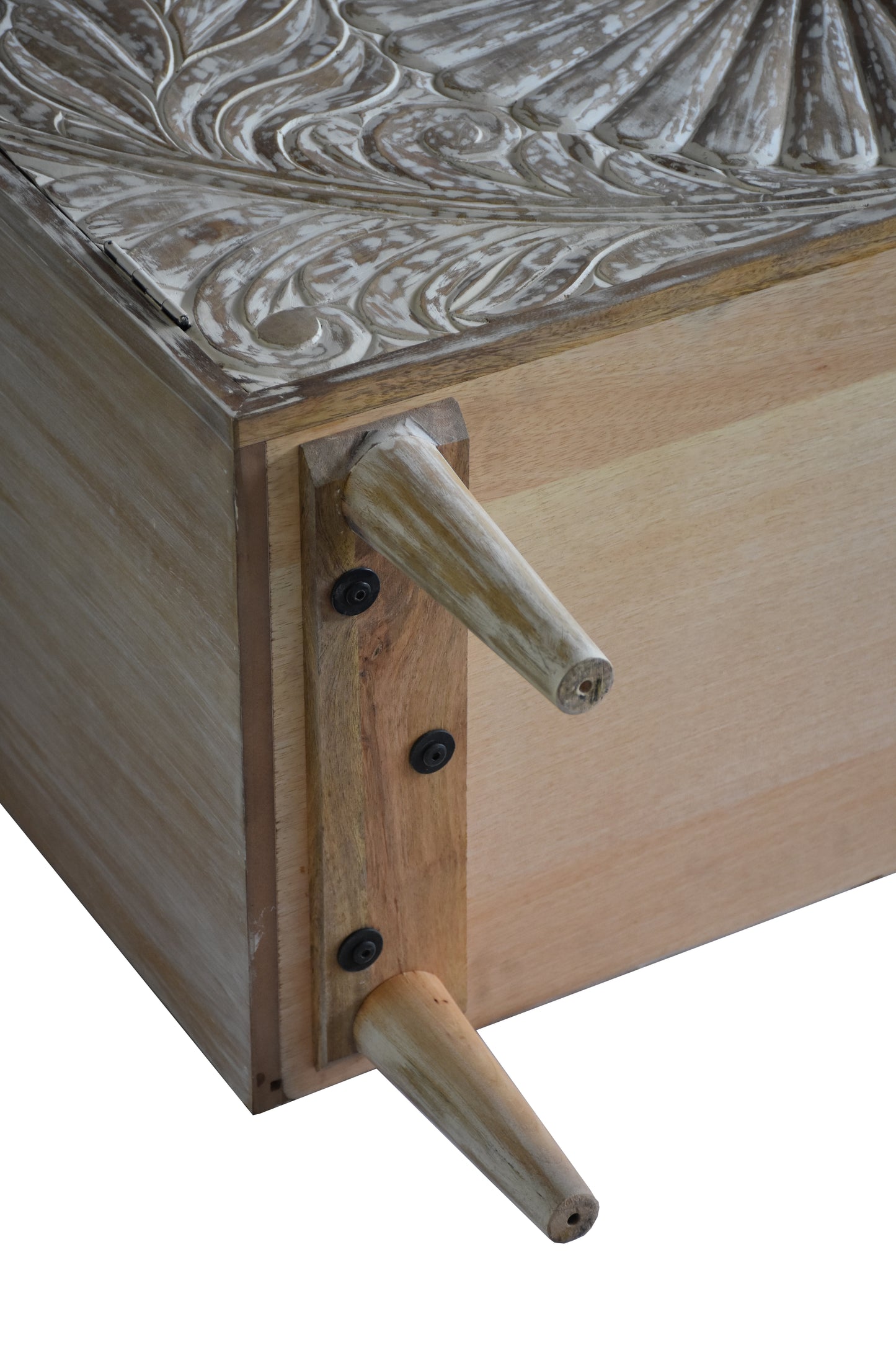 Media cabinet with drawer and side panel view.