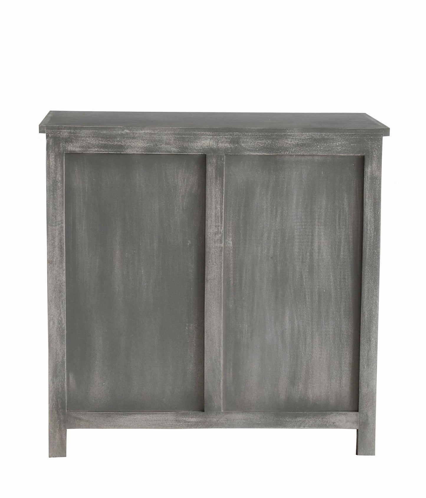 Back view of wooden cabinet.