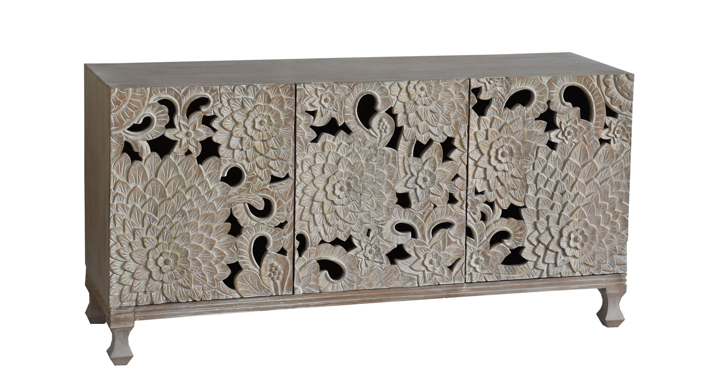 Angled view of wooden chest.
