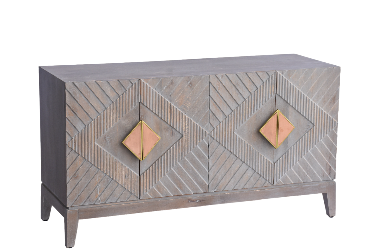Side view of the sideboard showcasing its sturdy structure.
