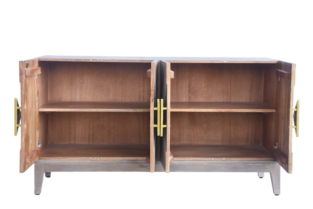 Open sideboard displaying spacious interior storage.