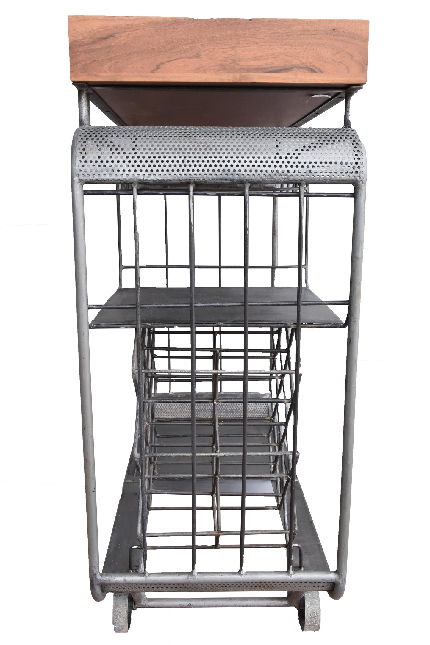 Close-up of the bar trolley’s smooth-rolling wheels.