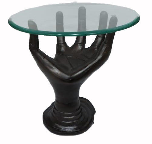 Close-up of palm table's unique base