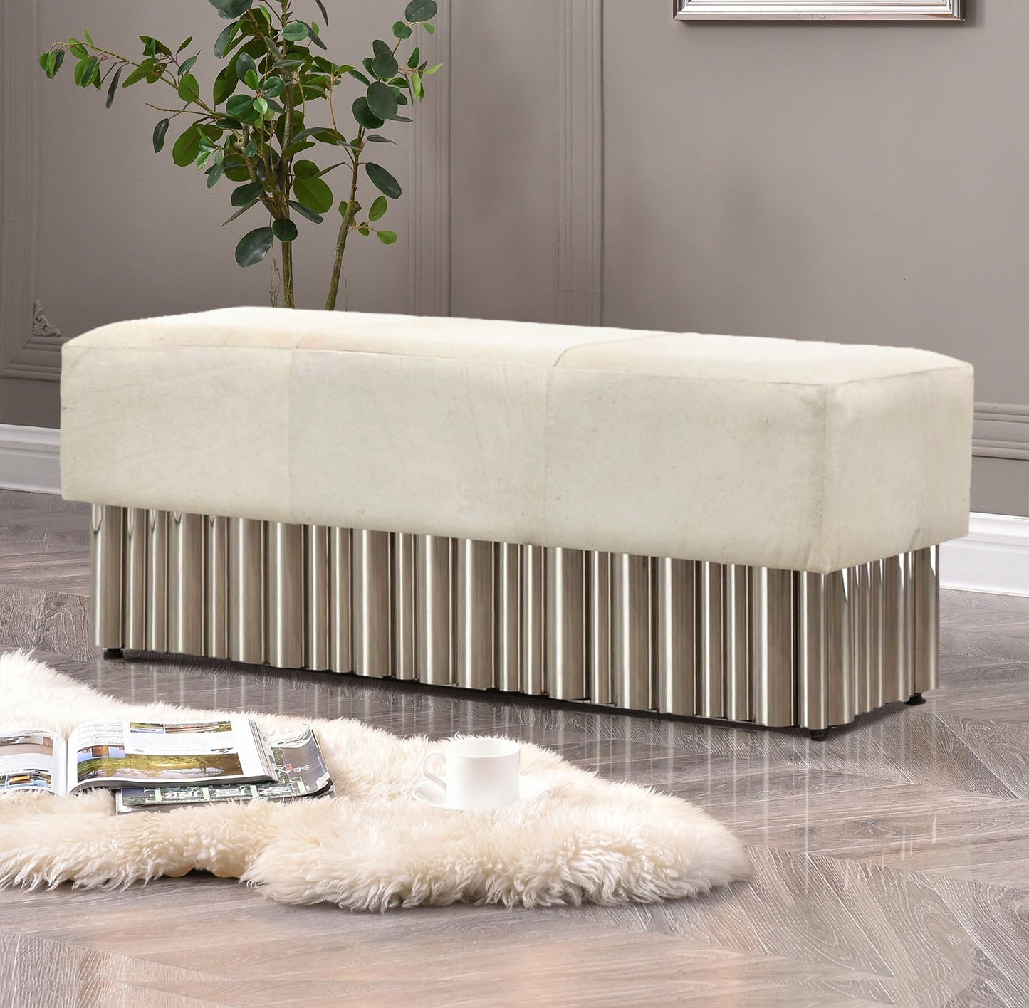Leather bench in modern interior setup