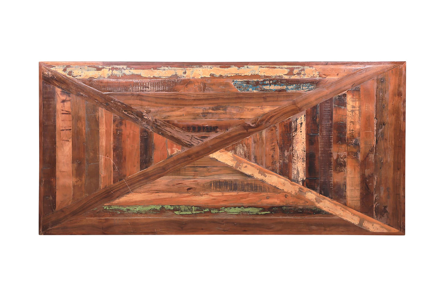 Close-up view of Industrial dining table.