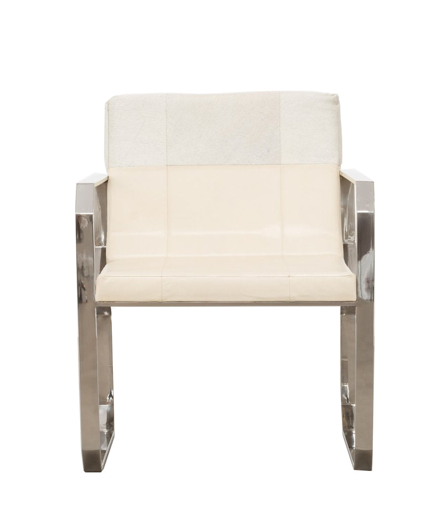 Front view of an elegant Dining Chair with leather upholstery.