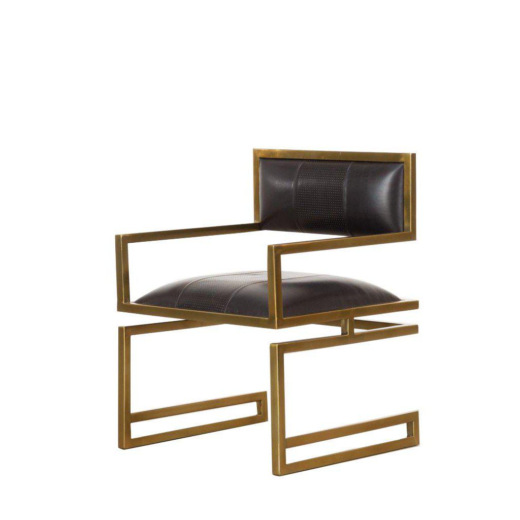 Side profile of leather armchair.