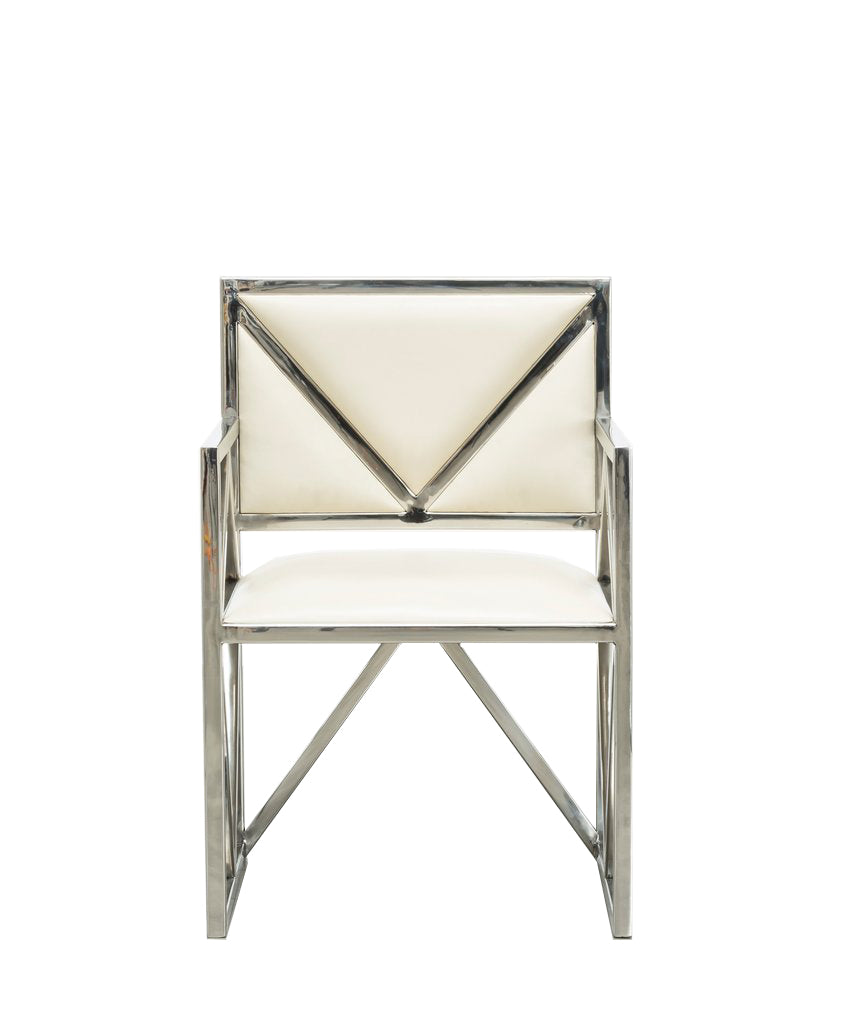Luxurious chair featuring an X-shaped stainless steel design.