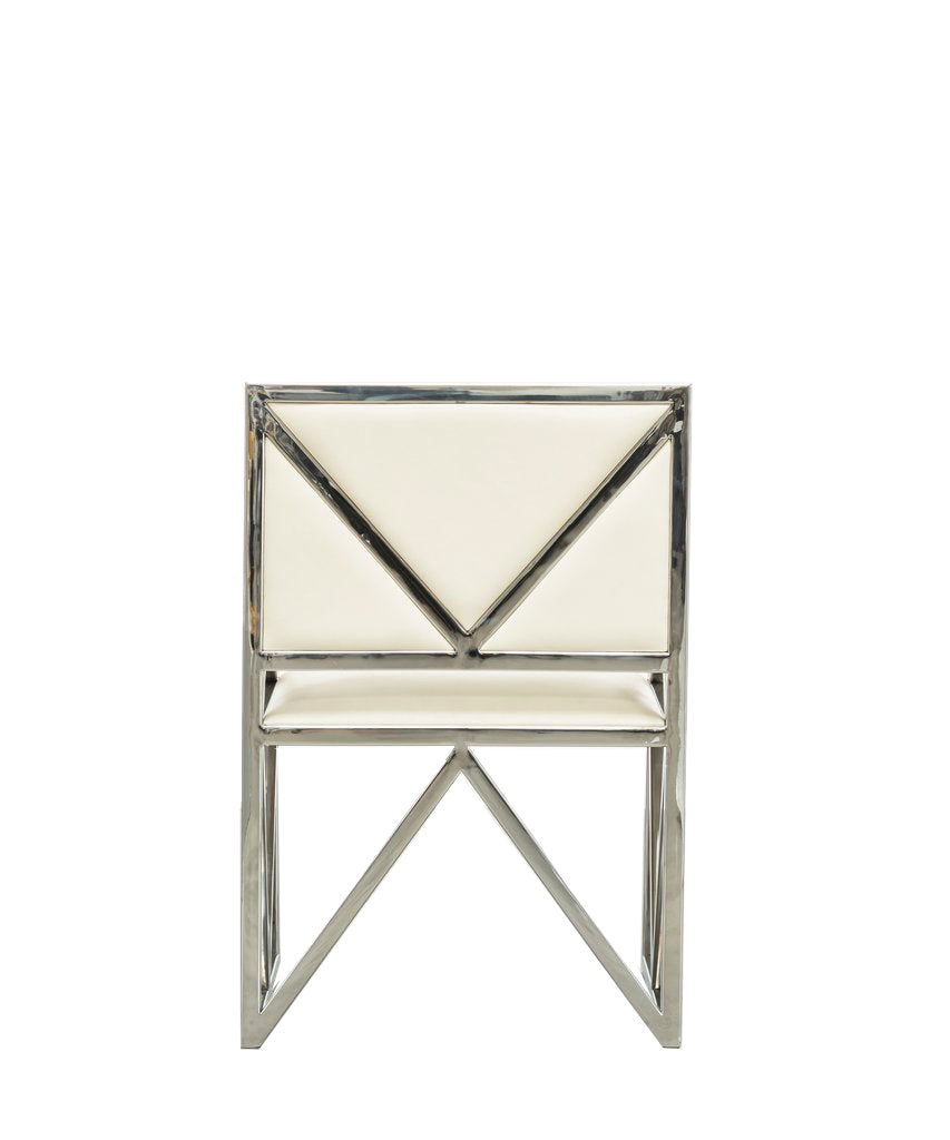 Back view of a stylish chair with a diamond pattern frame.