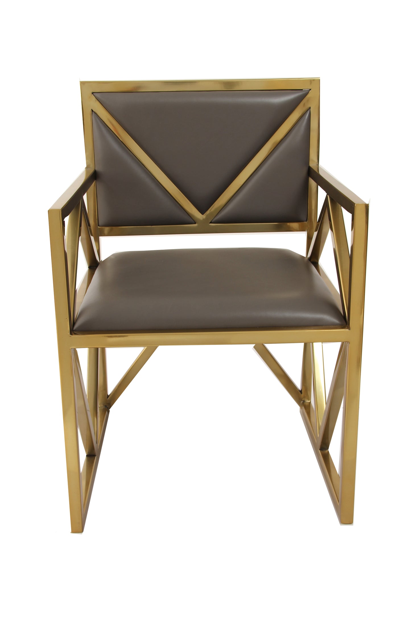 Luxury chair with a sleek stainless steel and leather design.
