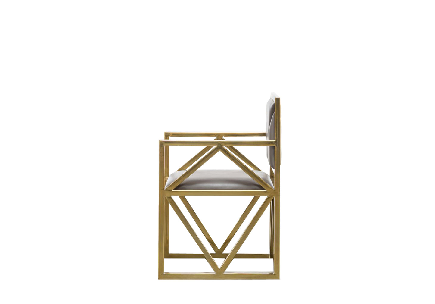 Luxury chair with a sleek stainless steel and leather design.