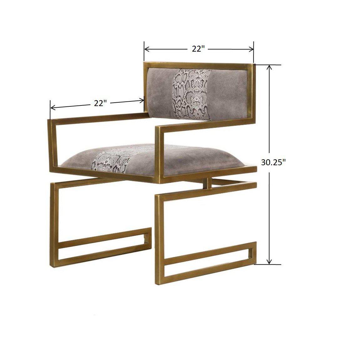 Snakeprint chair in a contemporary setting with dimensions.